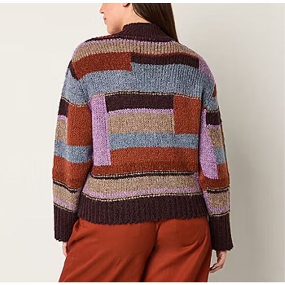 NWT a.n.a. Women’s Patchwork Sweater Large Colorblock Long Sleeve Boho Brown NEW - Picture 2 of 14